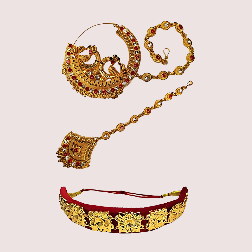 kumauni-guloband-with-nath-and-mangtika-bridal-gold-jewelry-set Kumauni Guloband with Nath and Mangtika – Bridal Gold Jewelry Set - Image 1
